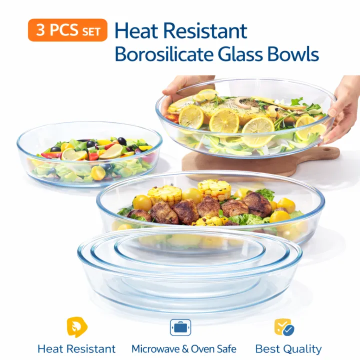 Diamond Borosilicate Glass Bowl Set – 3 Pcs Ultra Heat Resistant ...