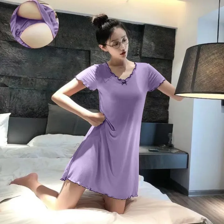 Pajamas%20Women's%20Summer%20One-Piece%20Short-Sleeved%20Dress%20with%20Chest%20Pad%20Mid-Length%20Student%20Cute%20Loungewear%20Can%20Be%20Worn%20outside%20-%20Image%207