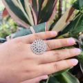 BOOM silver / rose gold color cute, beautiful adjustable ring with fixed white stone for women and girl. 
