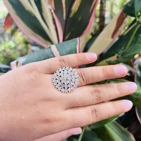 BOOM silver / rose gold color cute, beautiful adjustable ring with fixed white stone for women and girl