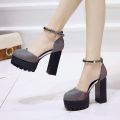 12cmHigh Heel Platform High Heels Super High Heel Chunky Heel Sandals Women European and American2023Spring New Toe Box Shoes Waterproof Platform. 