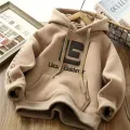Boys Padded Hooded Sweatshirt Autumn Winter Children's Clothing Plus Velvet Thick Warm Hoodie Big Kids Thermal Pullover Tops. 