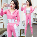 Casual Sportswear Suit for Women Spring and Autumn2023New Korean Style Fashion Western Style Long Sleeve Hooded Three-Piece Sweater Set. 