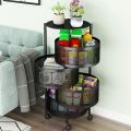 4 Tier Kitchen Storage Shelf Rotating Fruit and Vegetable Basket Shelf Rotatable Rack Floor Living Room Movable Household Shelf. 
