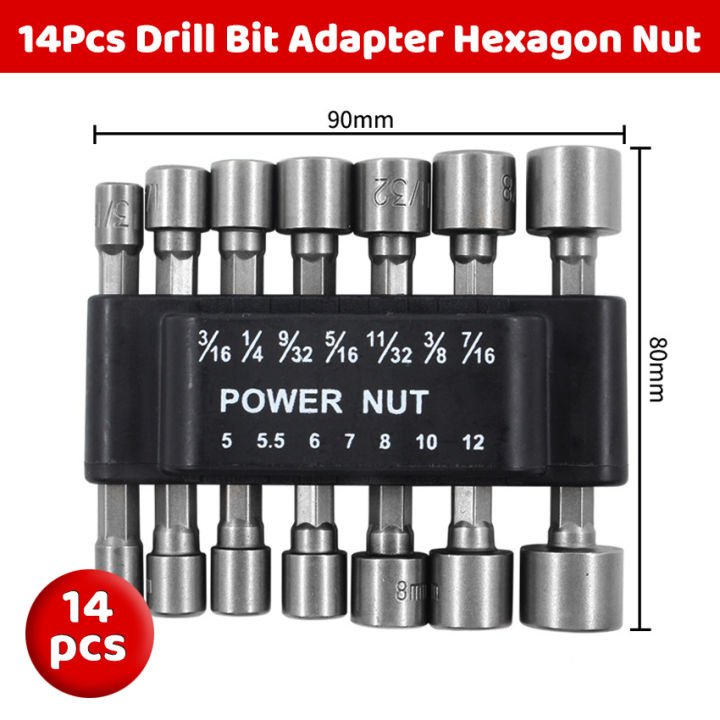 14Pcs Drill Bit Adapter Hexagon Nut Driver Drill Bit Socket