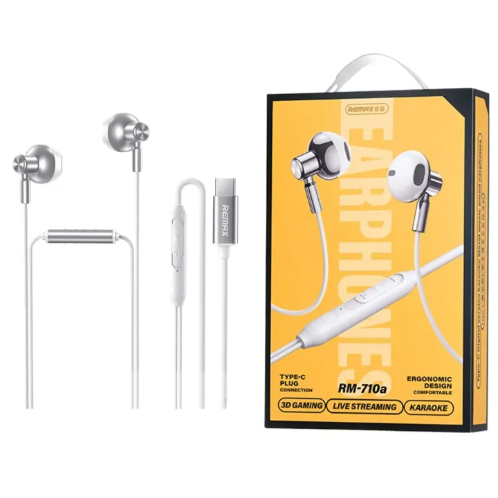 REMAX RM-710a Type-C Digital Wired Earphones Metal Music Headset with ...