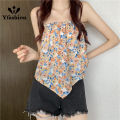 Yfashion Women Cotton Halter Neck Tank Tops Fashion Sweet Floral Printing Sleeveless Tops Elegant Loose Irregular Vest. 