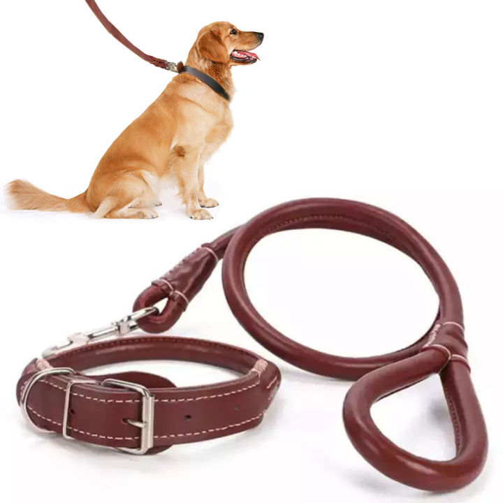 Large Dog Collar Leash Adjustable Soft PU Leather Necklace Pet