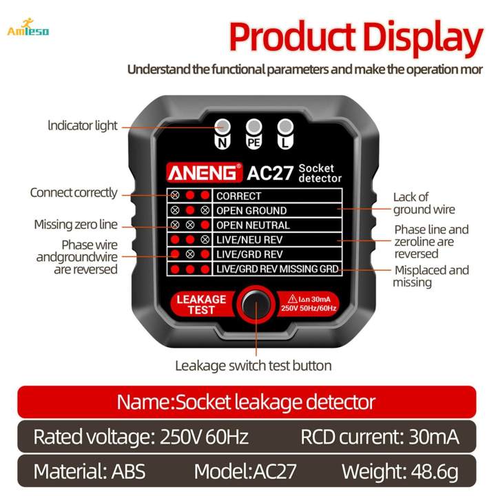 Outlet Tester Electrical Wall Plug Breaker Phase Check Phase Black