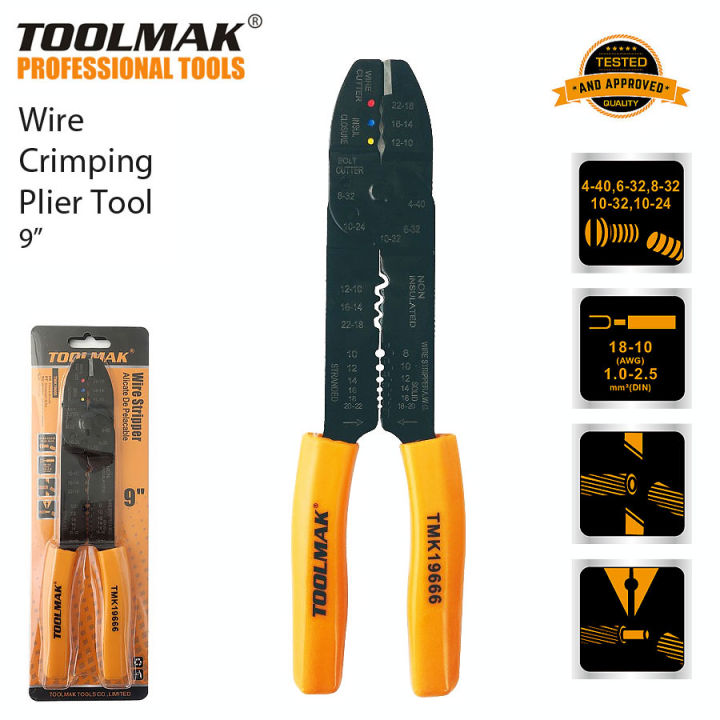 Wire Crimping Heavy Duty Multi-Purpose Plier Tool - 9" - TOOLMAK