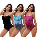 One Piece Swimsuit Women Bikinis Bandage Layered Tassel Halter Top Bathing Suit Women Beachwear Spa Swimsuit. 