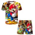 3d Super Mario Bros T-shirt Set Children's Sportswear Boys' Mesh Quick Drying Boys' T-shirt Shorts Set Summer Beach. 
