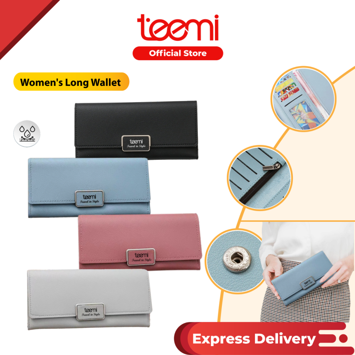 TEEMI Women's Long Purse Fold Wallet PU Leather Dompet Panjang Wanita Multi Compartment Card Slots Inner Zip Beg Raya