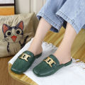 Half-Pack Slippers Women's Summer Square Toe Metal Chain Low Heel Lazy Mother Toe Cap Slippers Women's Hole Shoes Student Outer Wear. 