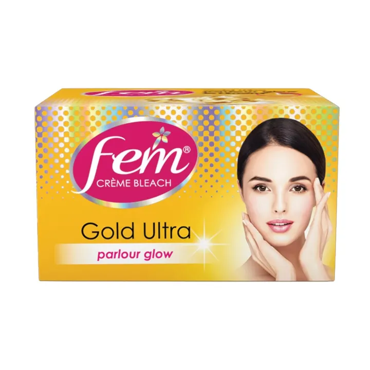 Fem Fairness (Gold Ultra) Crème Bleach - | Advanced Parlour Like Glow System | Removes Tan, Brightens Skin & Gives Radiant Complexion | For All Skin Types | No Added Ammonia(FROM INDIA)