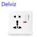 【NEW】 Delviz Wall Power Socket Panel 13A International Standard Universal 5 Hole Switched Control LED Indicator, AC 110 250V,86Mm*86Mm. 
