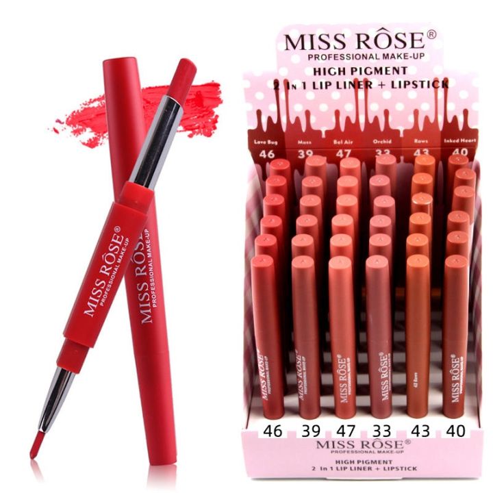 MISS ROSE Multifunctional Lipstick Pen 1Pcs 33/39/40/43/46/47 High Pigment Matte Organic 2 In 1 Lip Liner Lipstick