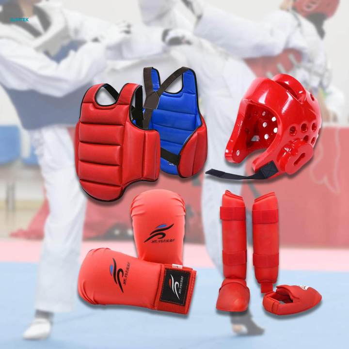 4%20Pieces%20Karate%20Sparring%20Gear%20Thickened%20Boxing%20Gloves%20Vest%20XL%20Red%20-%20Image%203