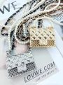 Internet Celebrity Same Style mini Metal Hollow Diamond Plaid Earphone Bag Classic Style Pearl Chain Waist Bag Halter Decoration for Women. 