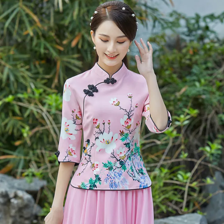 Spring%20and%20Summer%20New%20Slim%20Fit%20Republic%20of%20China%20Style%20Retro%20Girl%20Half%20Sleeve%20Top%20Style%20Chinese%20Dress%20Cheongsam%20Two-Piece%20Suit%20Tea%20Clothes%20-%20Image%206