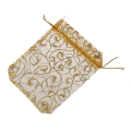 200Pcs 10X15cm Eyelash Printed Gold Organza Bags Jewelry Pouch Bags Organza Drawstring Pouches for Wedding Gift Bags. 