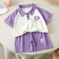 Children Short Sleeved Set Summer Boys Polo Collar Sportswear Waffle Fabric Fashion Girls Shorts Set Two Piece Kid Clothing. 