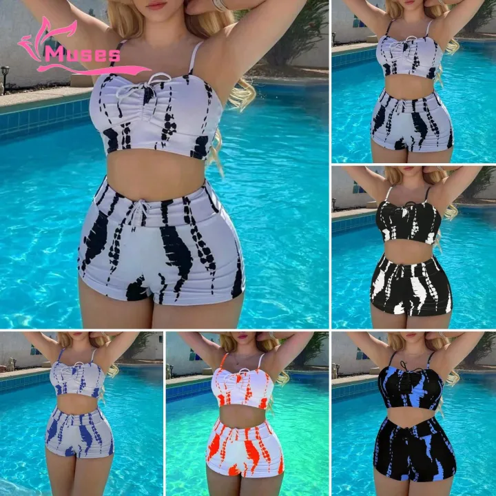 Muses Mall Swimsuit Lace-up High Waist Bikini Set for Women Quick Dry Beachwear in Asia Summer Bathing Suit