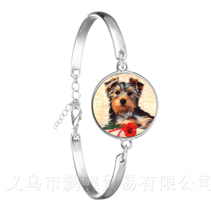 Agile Dog Bracelet French Bulldog Cocker Spaniel Look Like Cute Cuddly Silver Plated Chain Bangle Glass Dome Men Women Jewelry