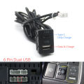 Car Dash Flush Mount 4 6pin Dual Type-C Usb Port Switch Panel 3.5mm Aux Rca Interface Cable Adapter Multimedia Unit. 