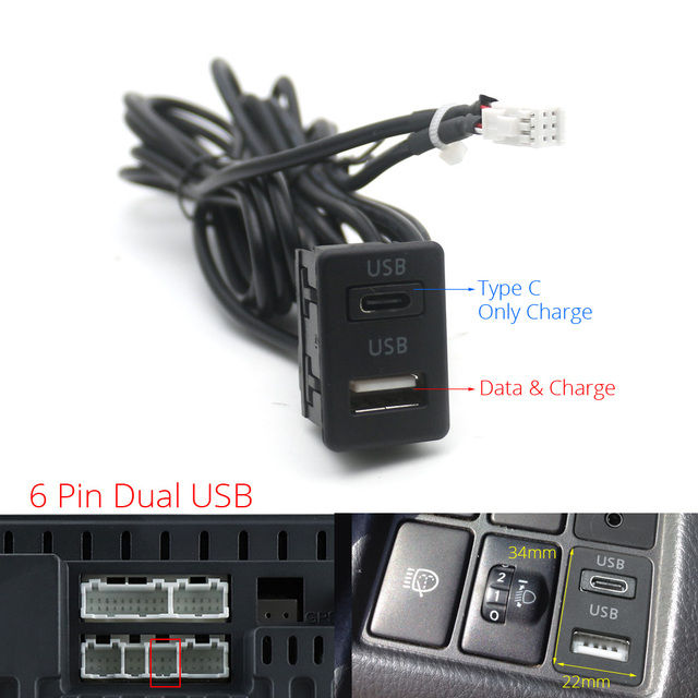 Car%20Dash%20Flush%20Mount%204%206pin%20Dual%20Type-C%20Usb%20Port%20Switch%20Panel%203.5mm%20Aux%20Rca%20Interface%20Cable%20Adapter%20Multimedia%20Unit%20-%20Image%206