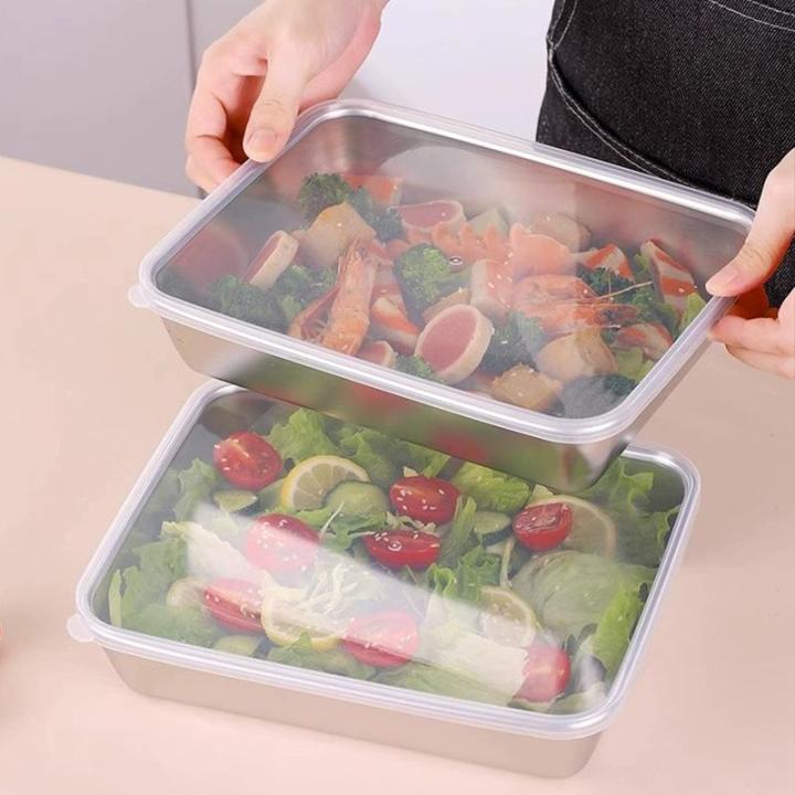 1/3/6pcs Kitchen Stainless Steel Food Storage Containers Set With Transparent Lids Stackable For Meat Fruits Veggies Camping