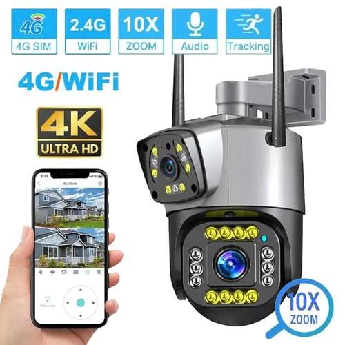 4G Sim Camera 4K Dual Lens Outdoor Wireless Motion Detection Security Alarm