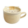Creative Ceramic Coffee Mugs with Lid Cute Cat Porcelain Cup Family Breakfast Milk Juice Cup Beverage(Yellow). 