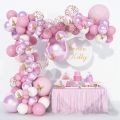 Pink Theme Birthday Party Supplies Set White Pink Balloon Garland Arch Background for Baby Shower Girl Birthday Decor. 