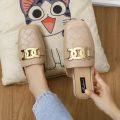 Half-Pack Slippers Women's Summer Square Toe Metal Chain Low Heel Lazy Mother Toe Cap Slippers Women's Hole Shoes Student Outer Wear. 
