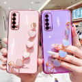 For Huawei Y7A Back Cover with 3D Love Heart Wristband Chain Fashion Bracelet Shiny Plating Phone Case Soft Silicone Bumper Protective Cover. 