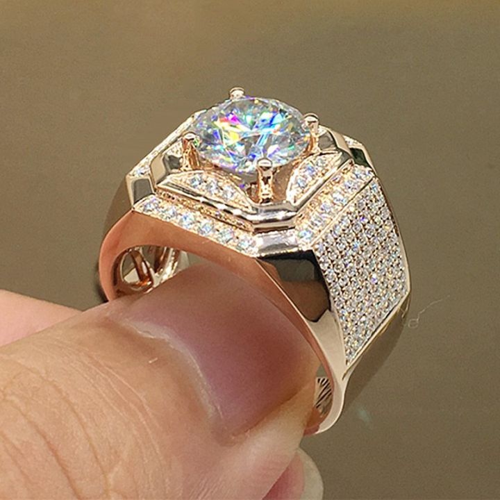 Men's  rings finger Luxury Engagement Wedding ring boys 2ct Diamond  rose  Jewelry Size 7-13 gift