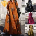 Ethnic Style Dress Boho Floral Maxi Dress for Women Plus Size A-line Ethnic Style with Long Sleeve Turn-down Collar Spring Fall Ankle Length Retro Ethnic Maxi Dress. 