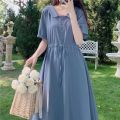 [ plus Size Women's Clothing ]2024 Summer New Fresh Mori Style Lapel and Waist Tight Slimming French Advanced Dress. 
