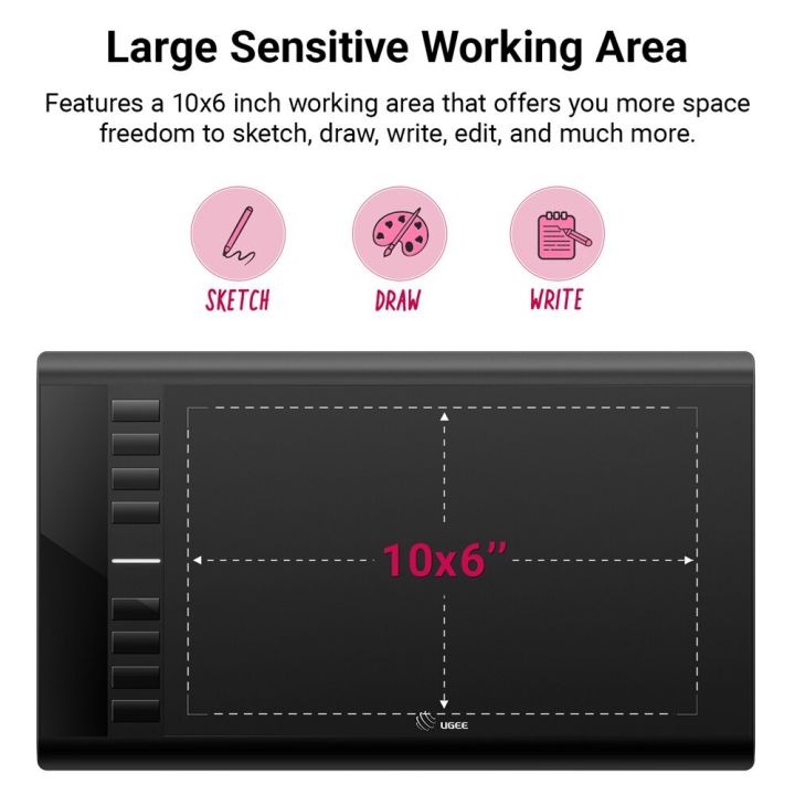 UGEE M708 10X6 Inches Graphics Tablet Digital Drawing Tablets with Battery-free 8192 Passive Stylus Work on Android Windows Mac