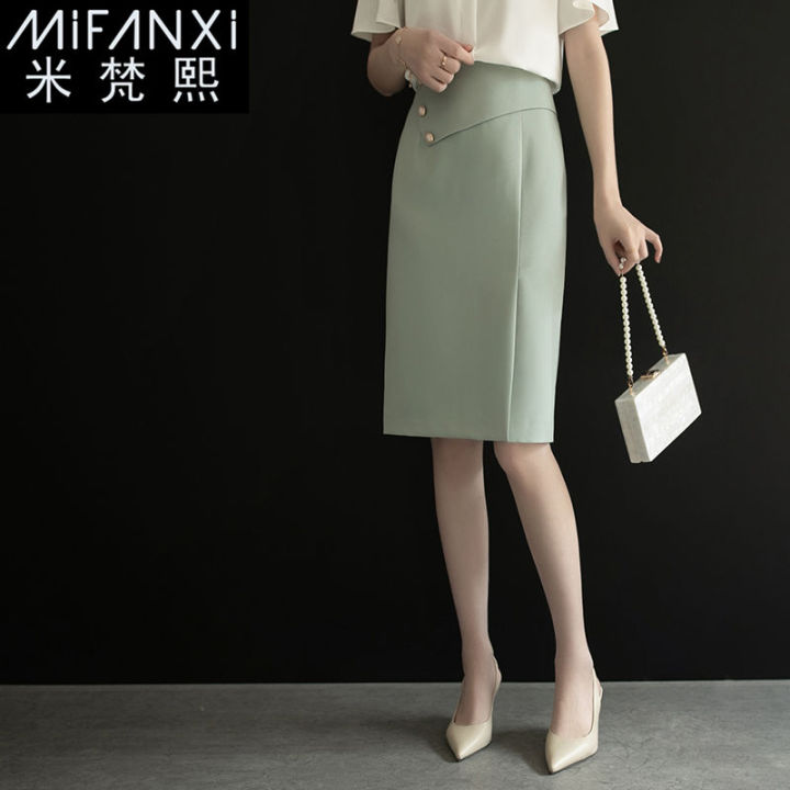 Mifanxi%202023%20Spring%20and%20Summer%20High%20Waist%20Slit%20Skirt%20Mid-Length%20Women's%20Summer%20OL%20Slim-Fit%20Slimming%20Sheath%20Skirt%20One-Step%20Skirt%20-%20Image%203