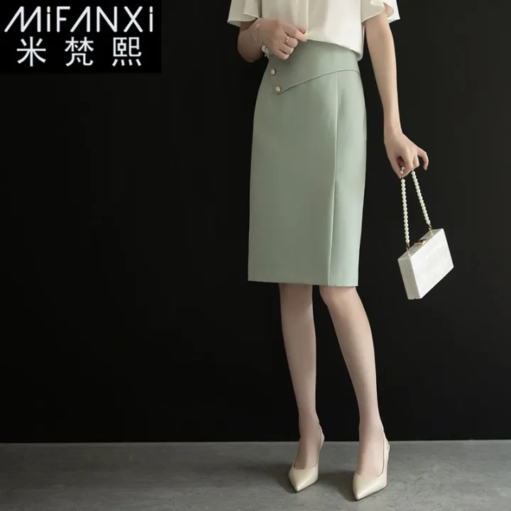 Mifanxi%202023%20Spring%20and%20Summer%20High%20Waist%20Slit%20Skirt%20Mid-Length%20Women's%20Summer%20OL%20Slim-Fit%20Slimming%20Sheath%20Skirt%20One-Step%20Skirt%20-%20Image%203