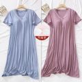 2023New Padded Nightdress Women's SummerVCollar Thin Bra-Free Loose Large Size Short Sleeve Home Wear. 