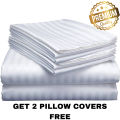 Egyptian Strips Cotton Bedsheet With 2 Pillow Covers. 