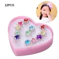 【BestGO】12pcs Child Ring Beautiful Colorful Diamante Ring Set Gift With Heart-Shaped Box for Girl Kid Child. 
