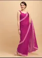 Magenta Bridal Net Ruffle Saree. 
