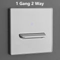 1 2 3 4 Gang 1 2 Way Wall Switch With LED Switch Panel Gray Tempered Glass Button Switch Self Reset Switch 16A Switch. 