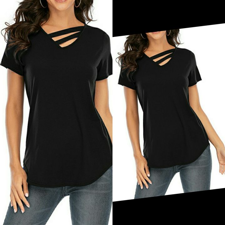 Ladies%20Black%20T-Shirt%20Shape%20Blouse%20Short%20Sleeve%20Regular%20Fit%20Ladies%20Top%20in%20Black%20Color%20-%20Image%204