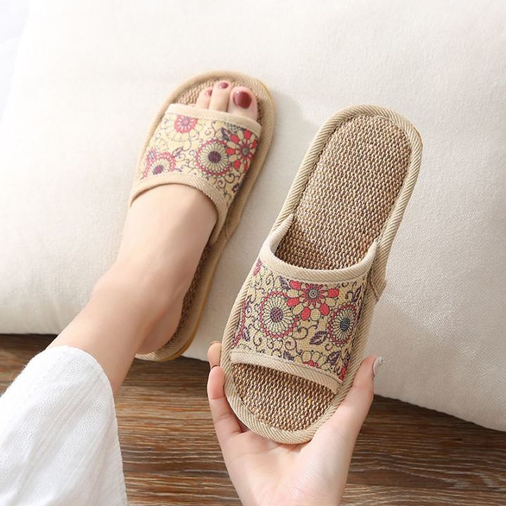 Linen Slippers Summer Men and Women Indoor Home Non-Slip Home Four Seasons Spring and Autumn Deodorant Mute Sandals