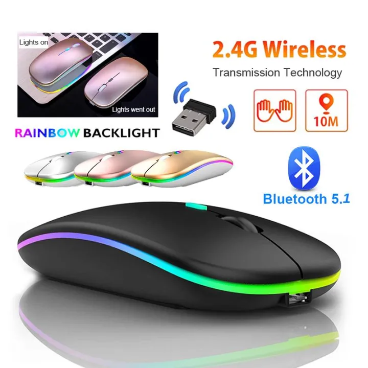Tablet Phone Computer Bluetooth Wireless Mouse Charging Luminous 2.4G USB Wireless Mouse Portable Mouse